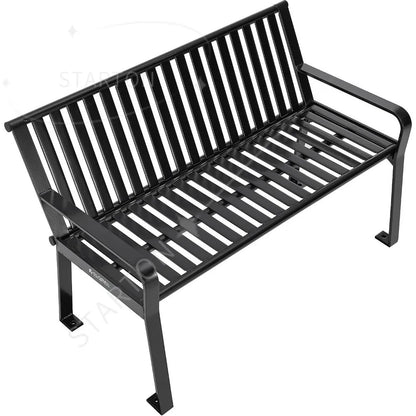 Four Ft Outdoor Park Bench, With Back Vertical Steel, 600 Lbs Capacity Black, Unassembled Heavy Duty Commercial