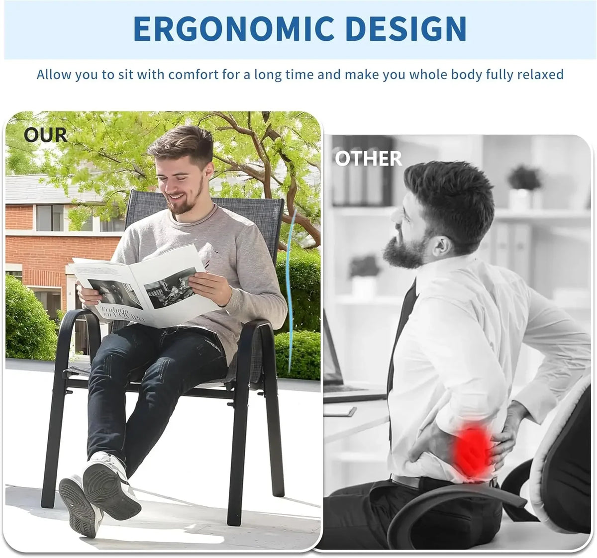 Patio Chairs Set of 8 - Outdoor Stackable Dining Chairs for All Weather - Lightweight Textilene Outdoor Chair Sets with Armrests