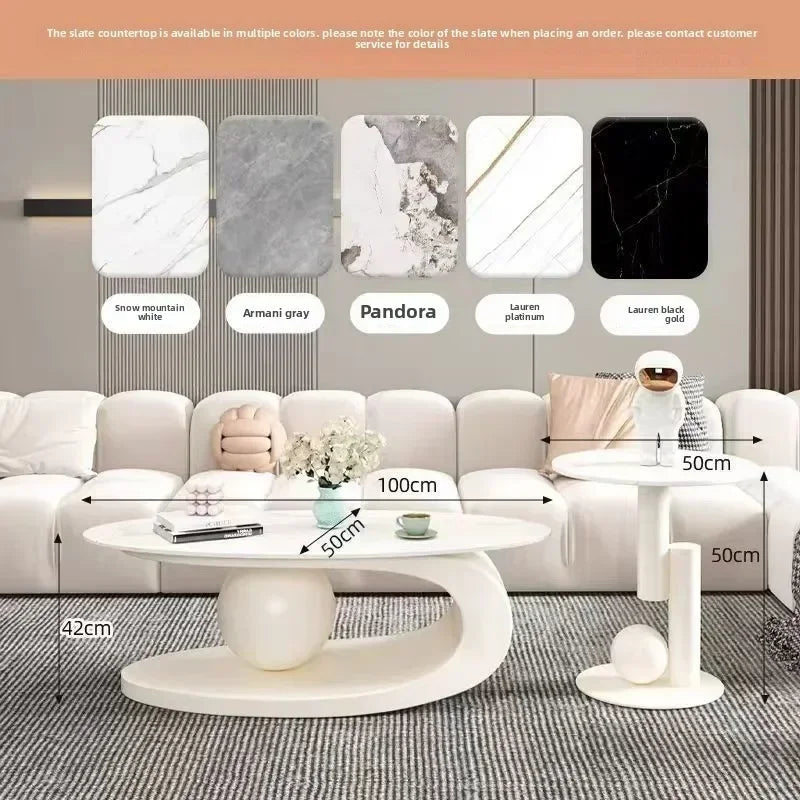 Bright Oval Coffee Tables for Tea Room Italian Rock Slab Easy To Clean Side Table Luxury Tables for Living Room a
