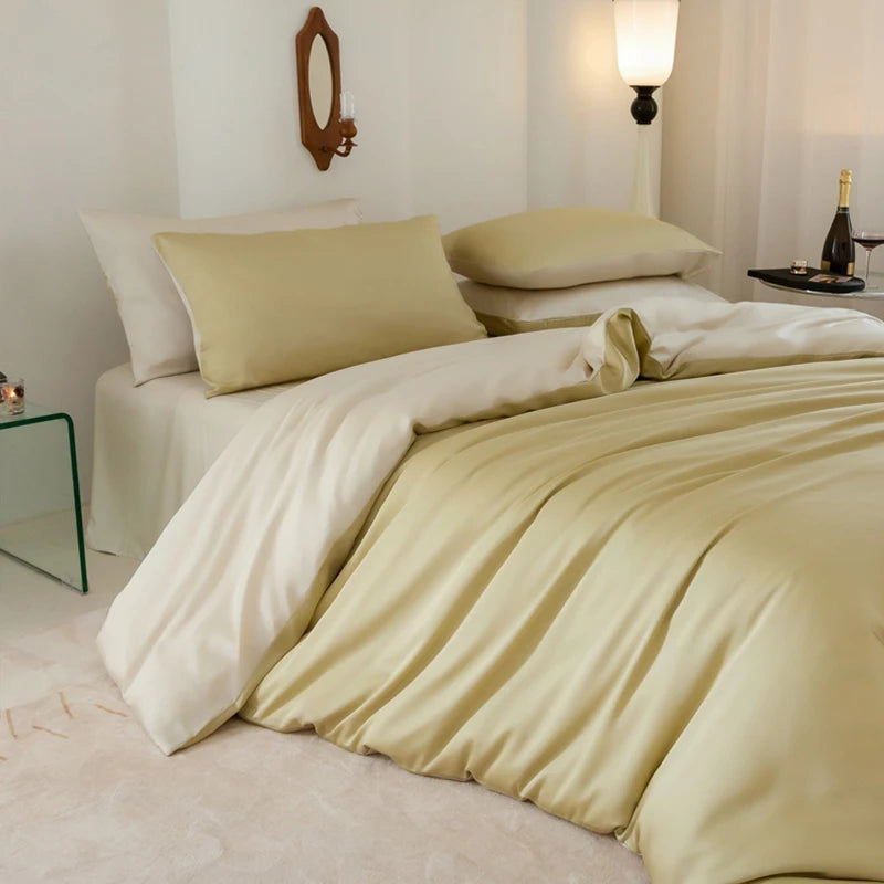 Luxury Bedding Set with Duvet Cover Silk Cotton Duvet Cover Bed Sheet Solid Color bedsheets full set 4 pcs Queen King Size