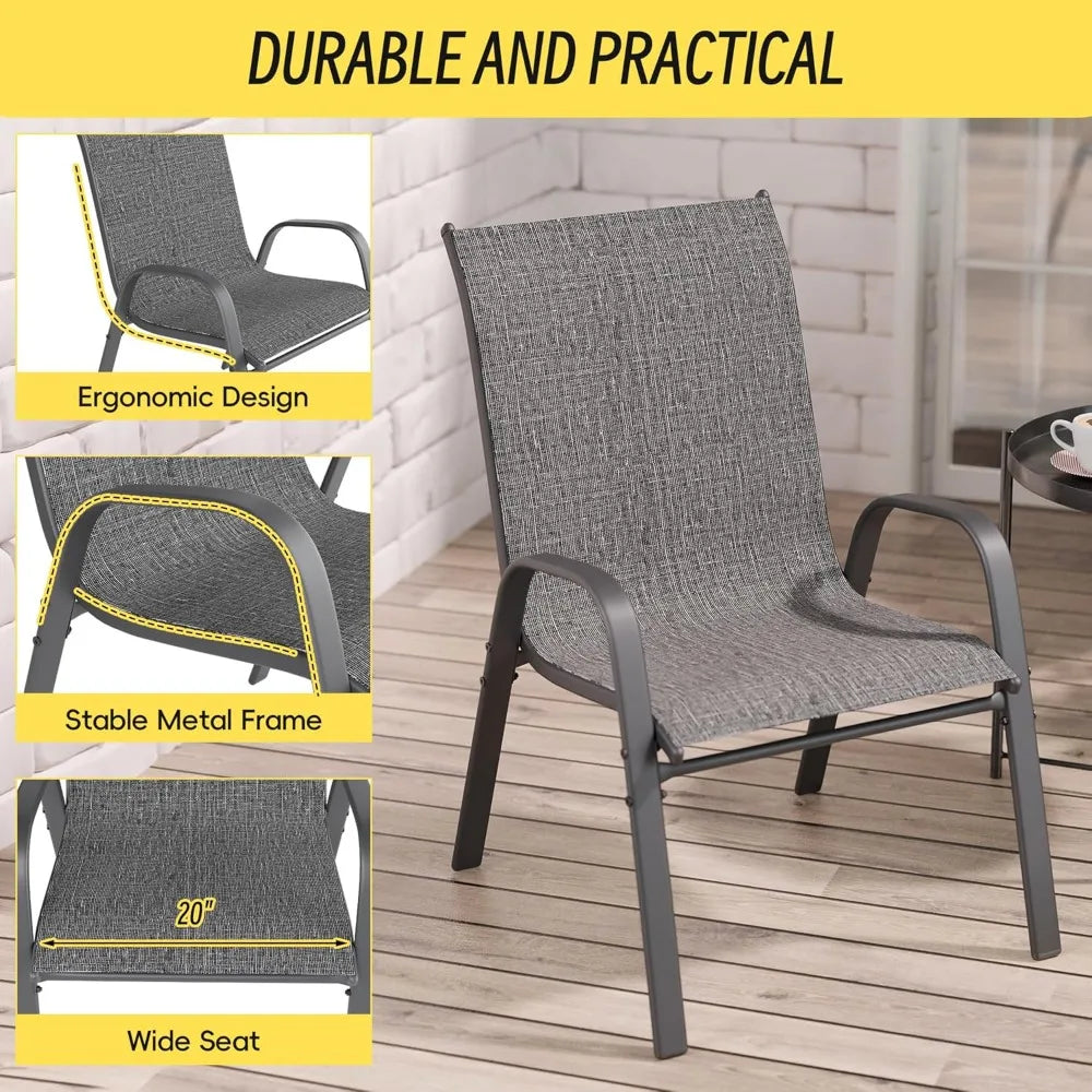 HOME - Patio Chairs Set of 6, Stackable Outdoor Dining Chairs Set with Breathable Seat Fabric, All-Weather