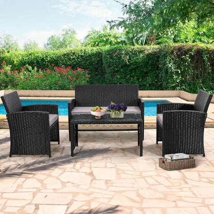 4 Pieces Rattan Patio Furniture Set,Outside Sectional Conversation Cushioned Sofa Set, Wicker Sofa Ideal