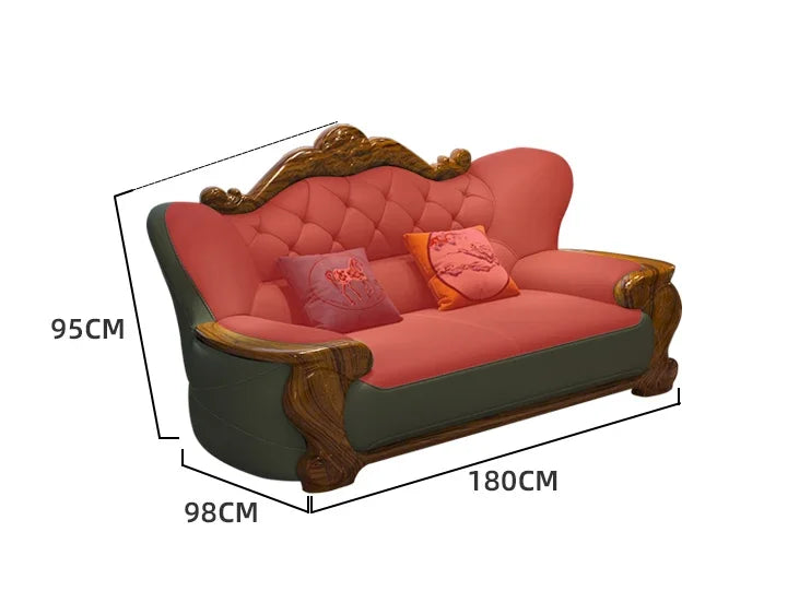 European ebony leather sofa Chinese 1234 living room combination  FT