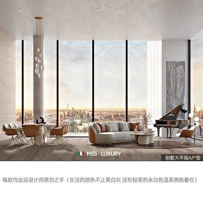 Two-color U-shaped villa leather sofa, modern light luxury semi-curved sofa