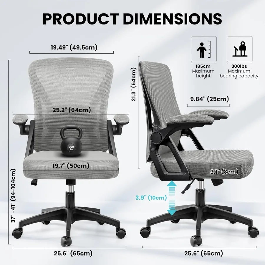 Office Chair Ergonomic Home Computer Desk Chairs Comfy Breathable Mesh Chair with Adjustable Lumbar Support Flipup Armrests Exe