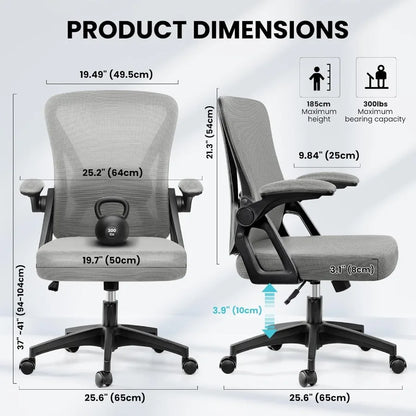 Office Chair Ergonomic Home Computer Desk Chairs Comfy Breathable Mesh Chair with Adjustable Lumbar Support Flipup Armrests Exe