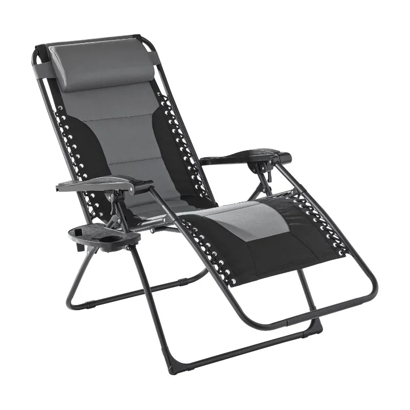 Oversized zero gravity chair bungee jumping sling recliner, gray and black