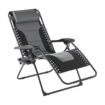 Oversized zero gravity chair bungee jumping sling recliner, gray and black
