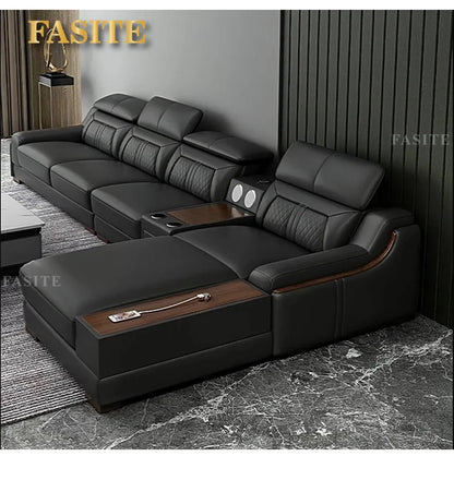 Nordic light luxury leather sofa size apartment living room simple corner princess L-shaped combination sofa