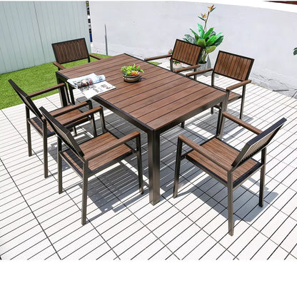 Metal Backyard Table Outdoor Table Garden Table Large 150cm Patio Table Wood-plastic Waterproof Table Room Kitchen Hotel Terrace