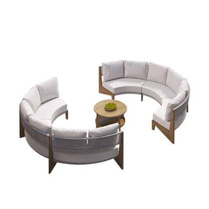 Outdoor sofa teak rattan furniture outdoor courtyard balcony garden waterproof sun protection circular arc solid wood sofa