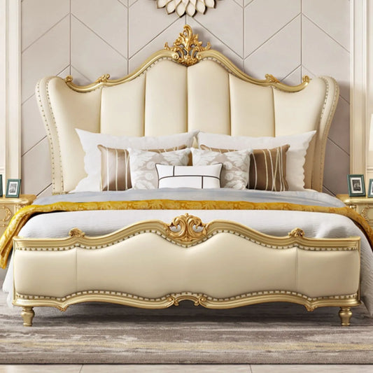 American light luxury solid wood bed, master bedroom luxury European leather double bed 1.8 meters court princess bed