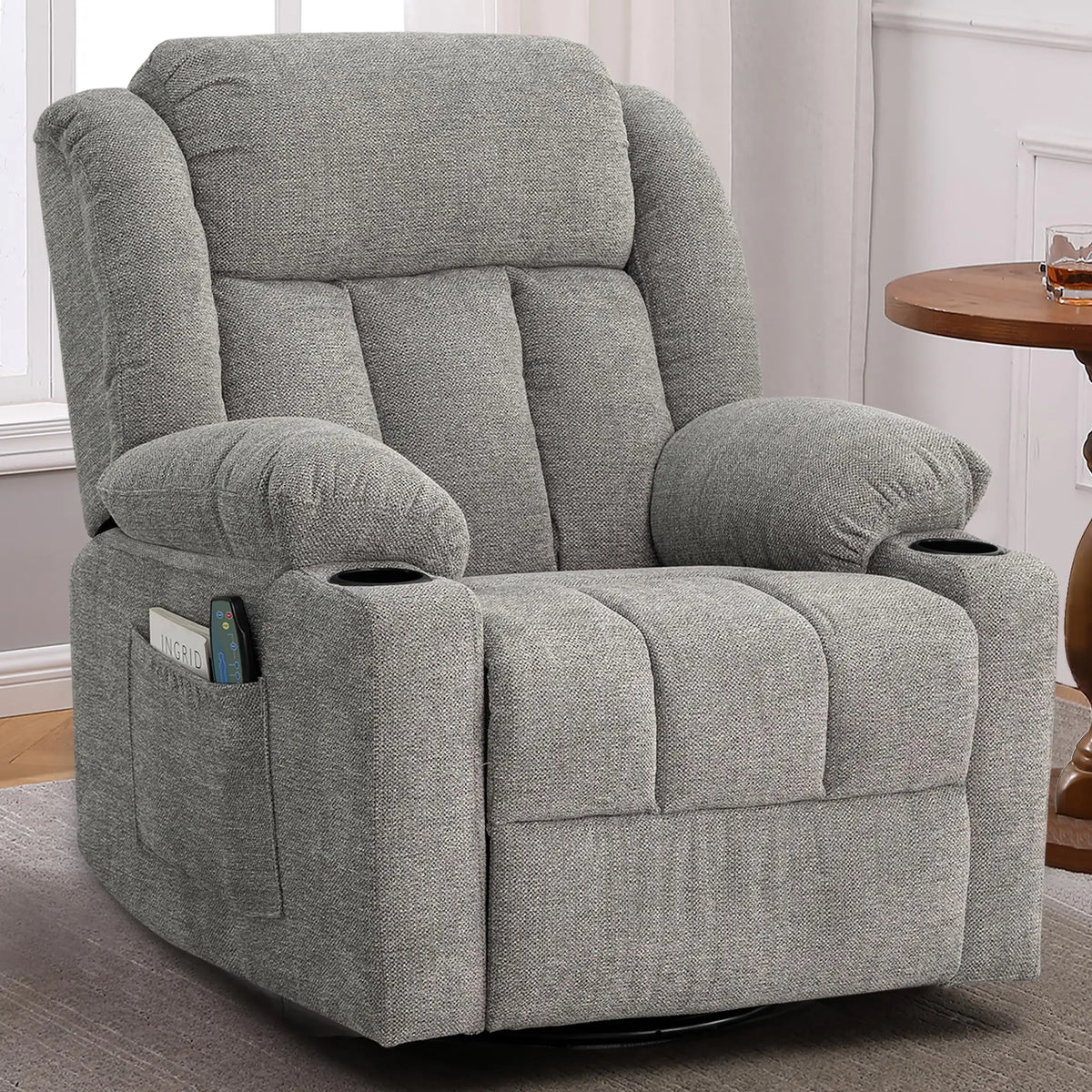 Ketaiyou Rocker Swivel Recliner Chair for Adults, Overstuffed Large Manual Recliner Glider with Massage and Heat, Comfy Soft