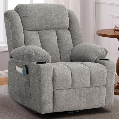 Ketaiyou Rocker Swivel Recliner Chair for Adults, Overstuffed Large Manual Recliner Glider with Massage and Heat, Comfy Soft