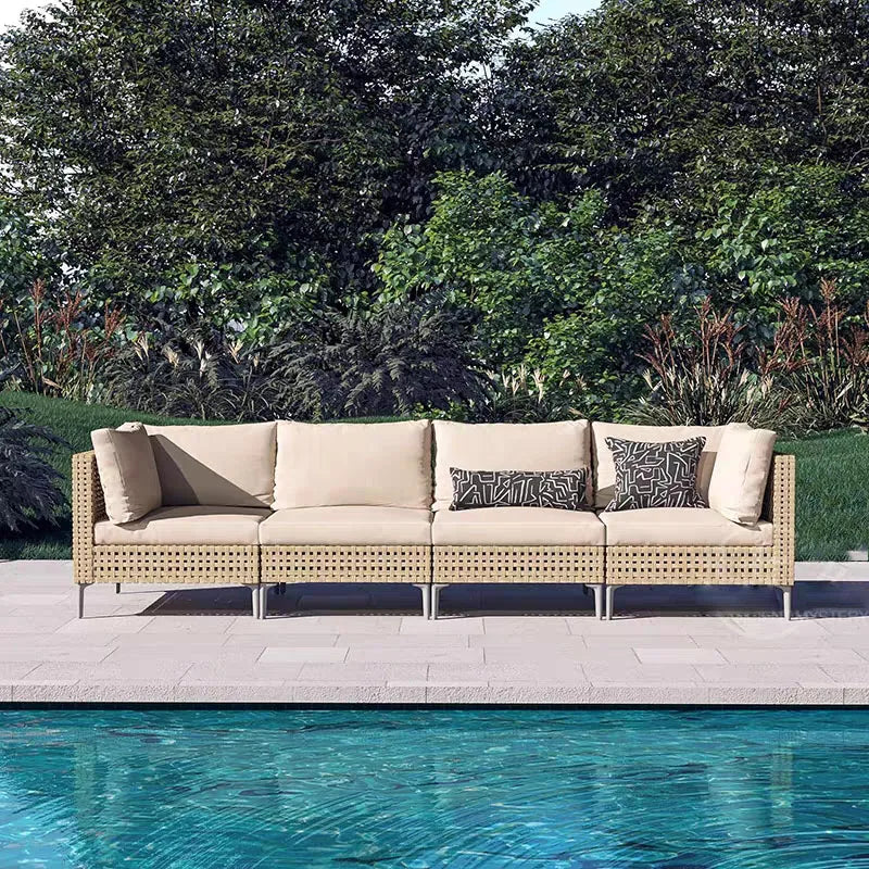 Waterproof Sunproof Woven Rattan Sofa Tea Table Set Aluminum Alloy Outdoor Furniture Patio Leisure-for Living Room Dining