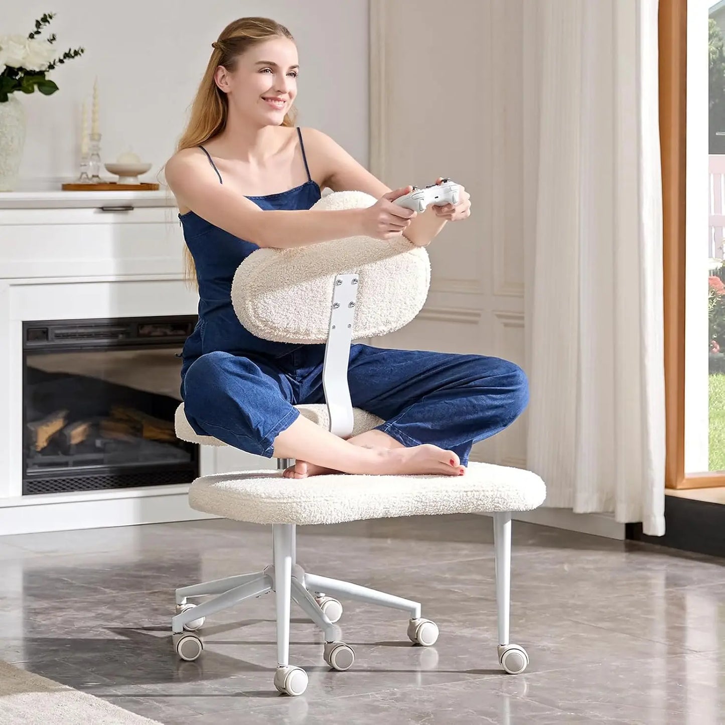 Cross Legged Office Chair with Wheels, Meditation Chair, ADHD Chair for Adults, Wider Height Adjustable Backrest and Seat