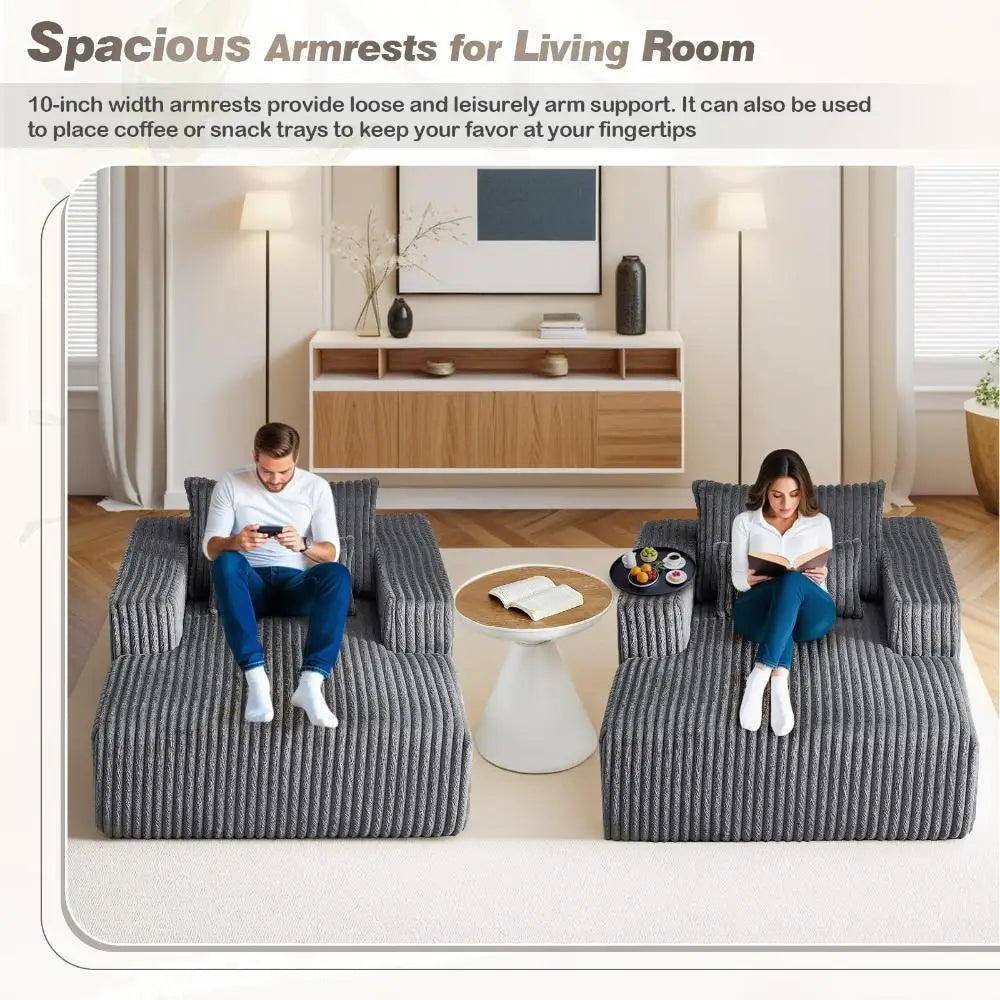 Oversized Chaise Longue Chair Indoor, Modern 48.5-inch Upholstered Corduroy Deep Seat Single Cloud Lounge Floor Sofa Couch