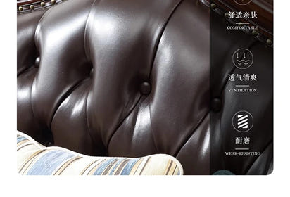 4*American all-solid wood leather sofa European double triple retro modern simple