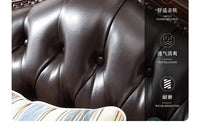 4*American all-solid wood leather sofa European double triple retro modern simple