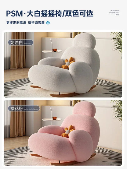 Big white Internet celebrity rocking chair lazy sofa single rocking cream living room lazy chair simple balcony bedroom