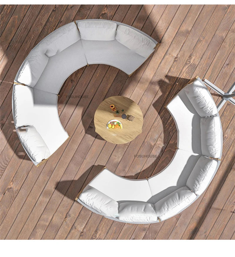 Designer Round Outdoor Sofas Combination Nordic Solid Wood Open-air Lounge Chair Home Patio Furniture Leisure Garden Sofa Chair