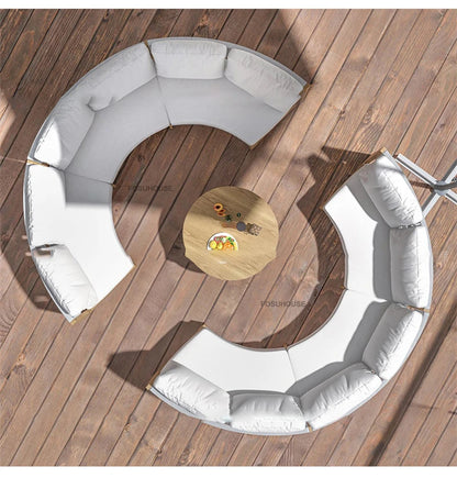 Designer Round Outdoor Sofas Combination Nordic Solid Wood Open-air Lounge Chair Home Patio Furniture Leisure Garden Sofa Chair