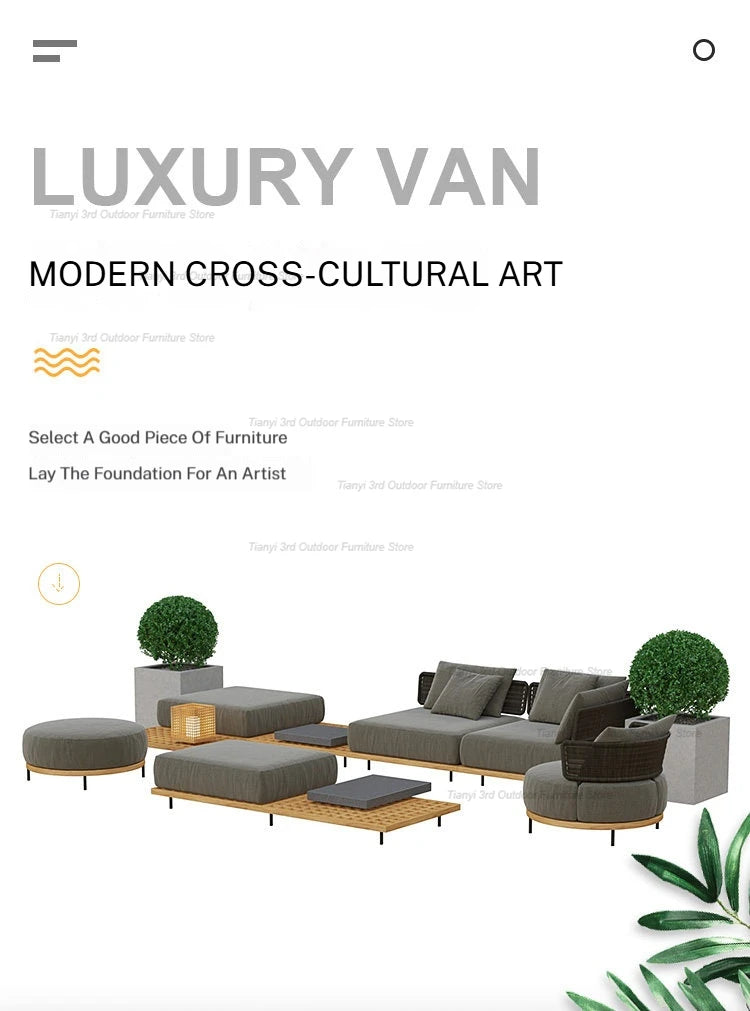 Italian Style Courtyard Villa Solid Wood Garden Sofas Rattan Weaving Modern Garden Sofa Simplicity Outdoor Furniture Divano FYOS