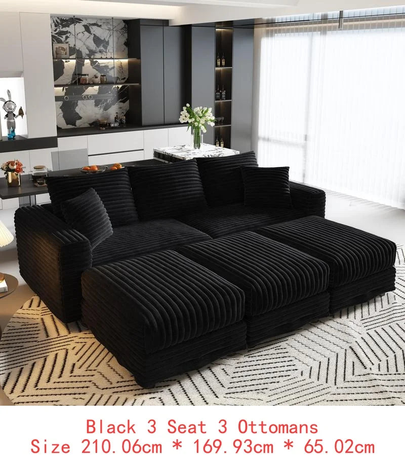 82.7" Plush Corduroy 3-Seat Sofa, Modern Comfy Upholstered Cloud Couch, Deep Seat Lounge Chair with Soft Pillows for Living