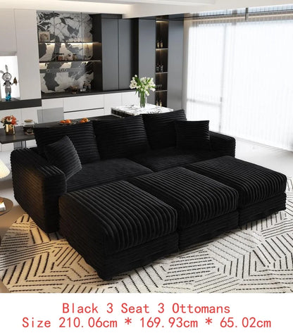 82.7" Plush Corduroy 3-Seat Sofa, Modern Comfy Upholstered Cloud Couch, Deep Seat Lounge Chair with Soft Pillows for Living