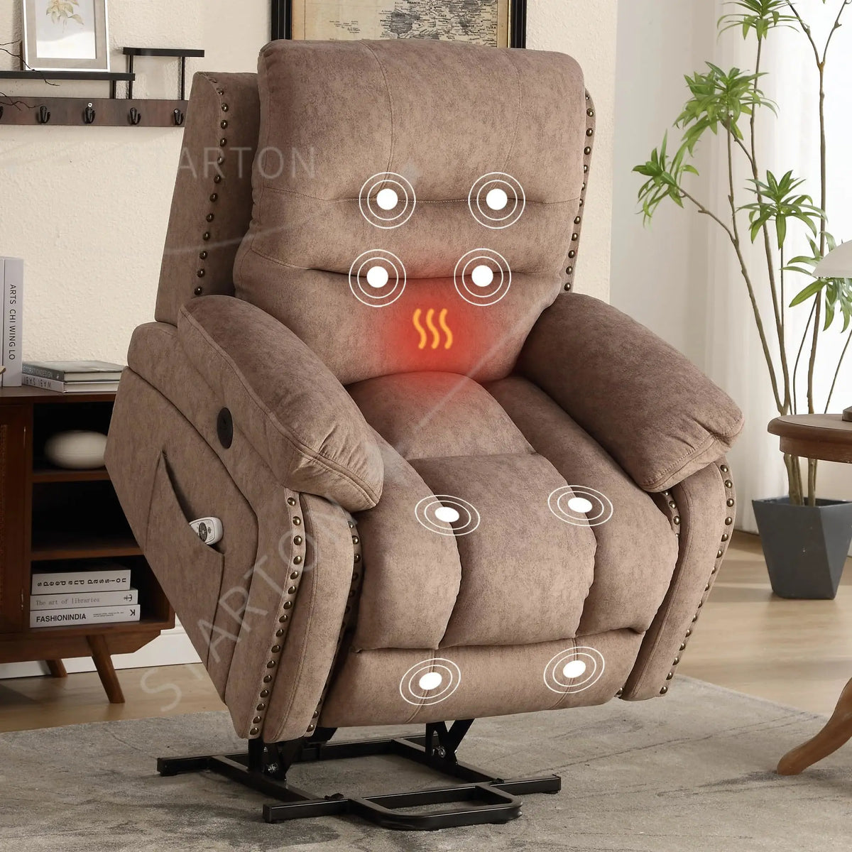 Power Lift Chair for Elderly USB Charging Remote Control Recliner Heat Massage Lay Flat Feature Extendable Fabric