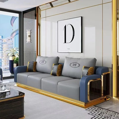 Italian Light Luxury Leather Sofa Living Room Small High-end Villa Modern Simple Solid Wood Sofa