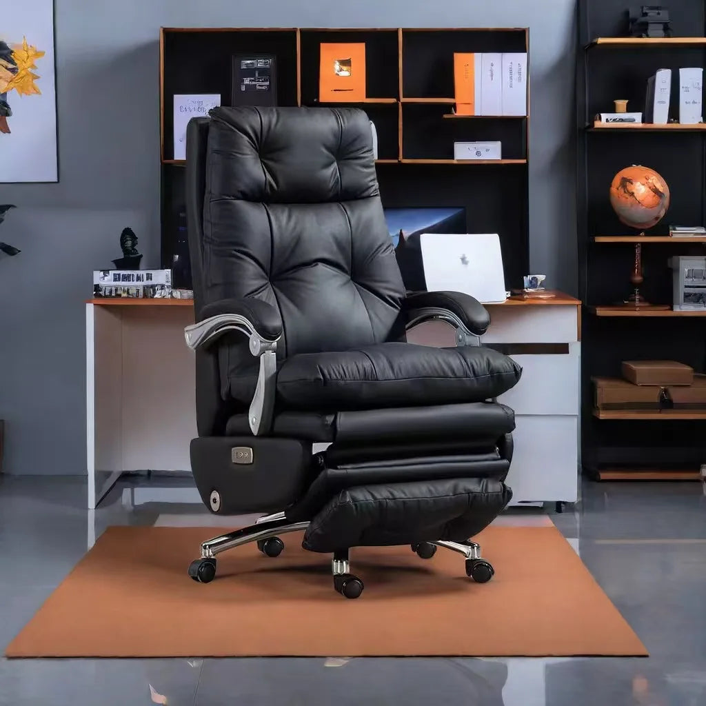 Ergonomic Leather Executive Office Chair Adjustable Armrests Stainless Steel Base Glide Seat Recline Meeting