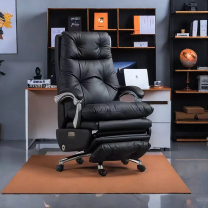 Ergonomic Leather Executive Office Chair Adjustable Armrests Stainless Steel Base Glide Seat Recline Meeting
