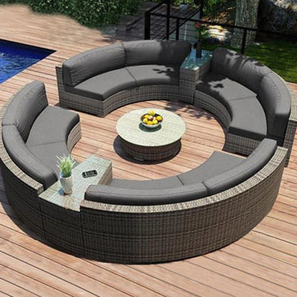Combination leisure villa, semi-circular rattan sofa outdoor hotel curved living room sofa