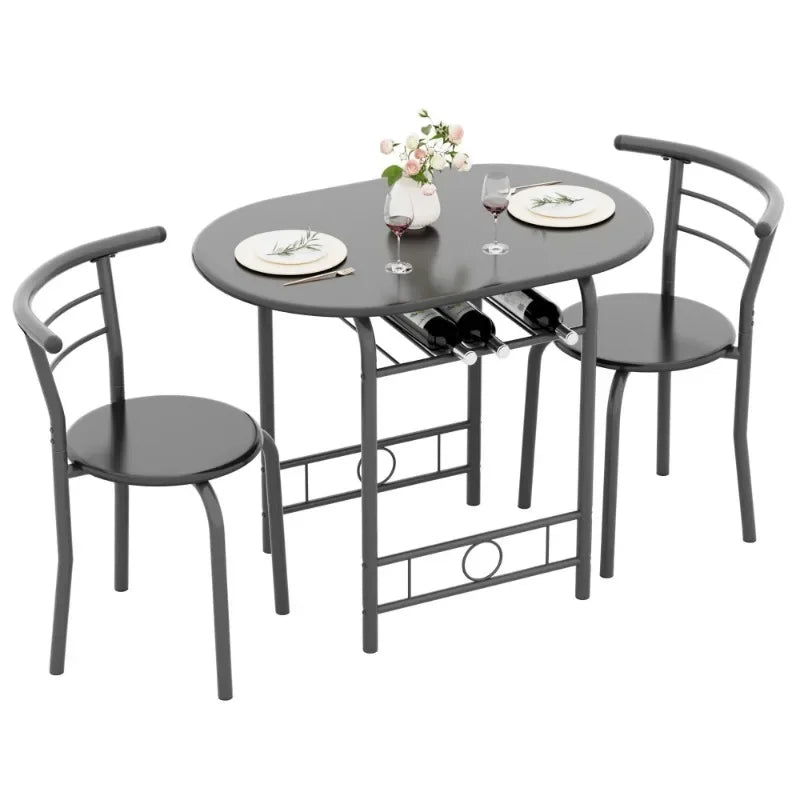 Vineego 3-Piece Small Kitchen Dining Set for 2 Black Wooden Table And Chairs Space Saving Breakfast Set