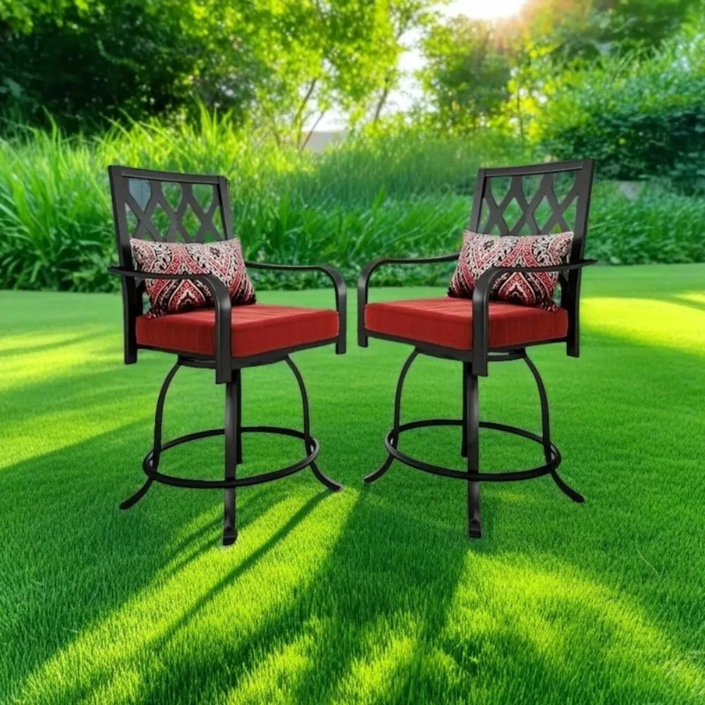 Outdoor Swivel Bar Stools Set of 2, Metal Outdoor Swivel Bar Chairs, Black