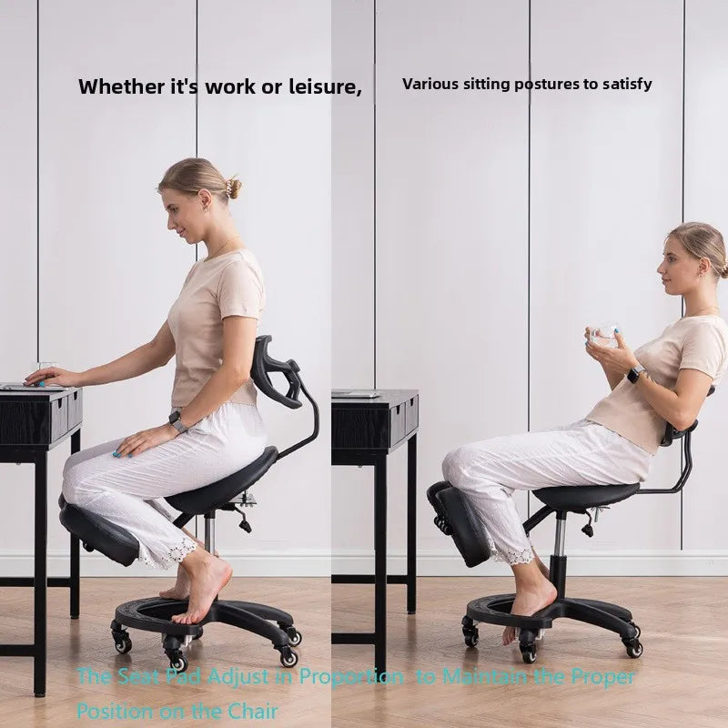 Kneeling Chair Adult Ergonomic Correction Chair Saddle Chair Double Cushion Adjustable Anti-Hunchback Position Learning