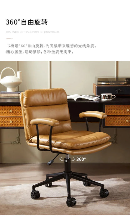 N Nordic Simple Leather Office Chair Home Comfortable Computer Swivel Chair Mid-Ancient Retro Iron Art Armchair