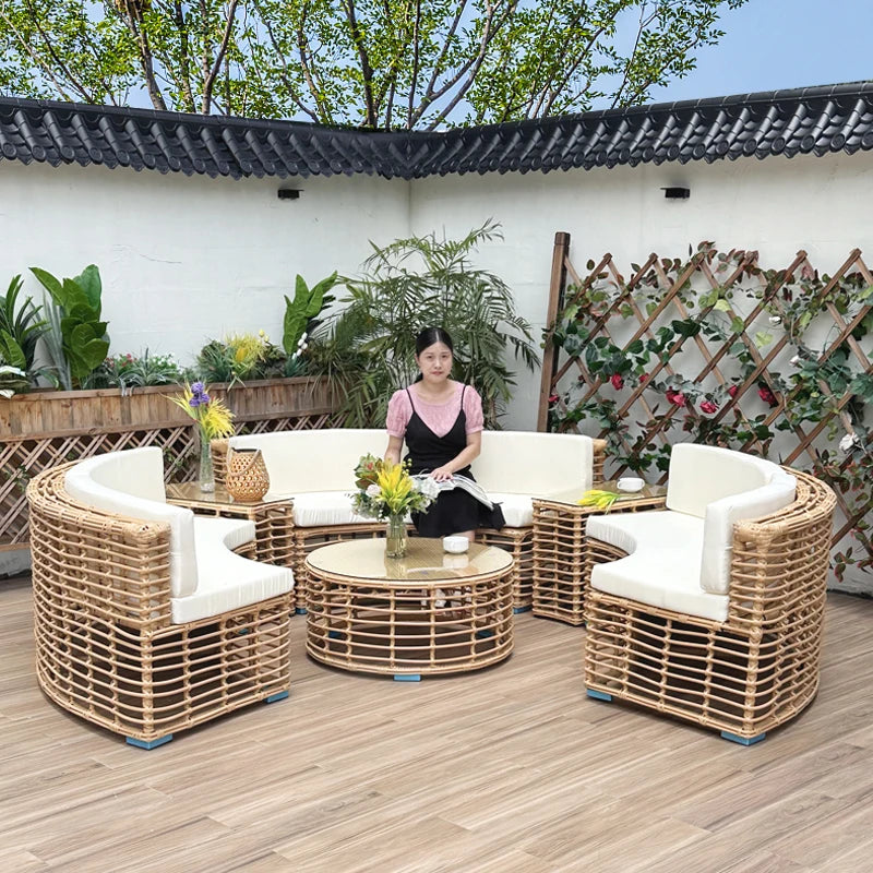 Outdoor rattan sofa courtyard open-air combination seat imitation rattan outdoor garden leisure balcony