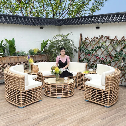 Outdoor rattan sofa courtyard open-air combination seat imitation rattan outdoor garden leisure balcony