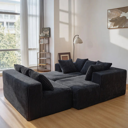 Customizable U-Shaped Sectional Sofa,130-inch 4-Seater Chaise Lounge with Striped Corduroy Fabric  Customizable Living Room or B
