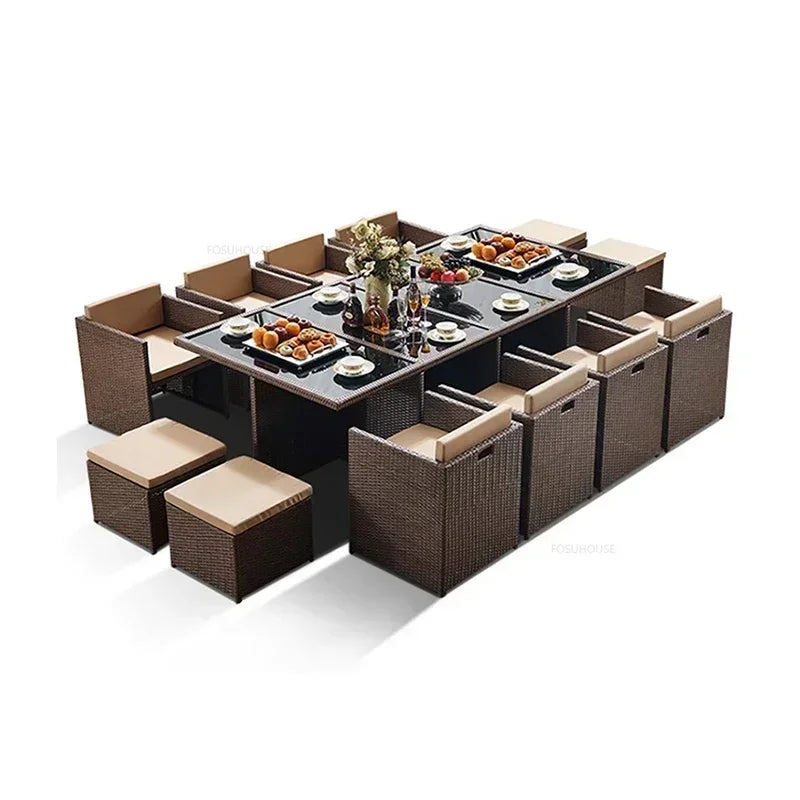 Patio Rattan Furniture Set Modern Open-air Garden Furniture Sets Waterproof and Sun-proof Armchair Leisure Outdoor Table Chairs