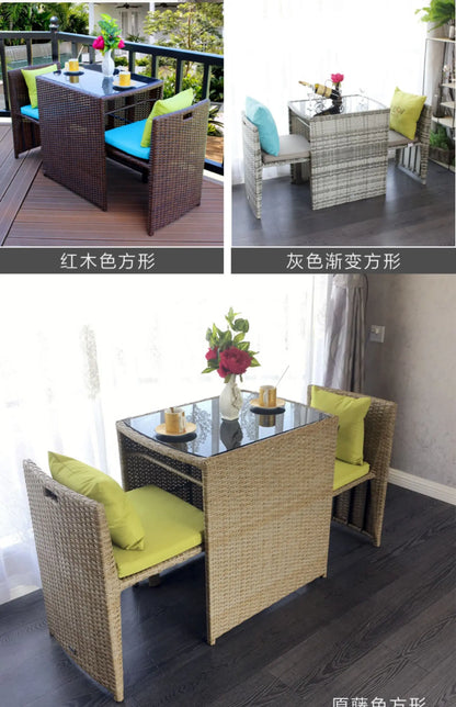 Rattan chair three-piece coffee table combination courtyard terrace outdoor small