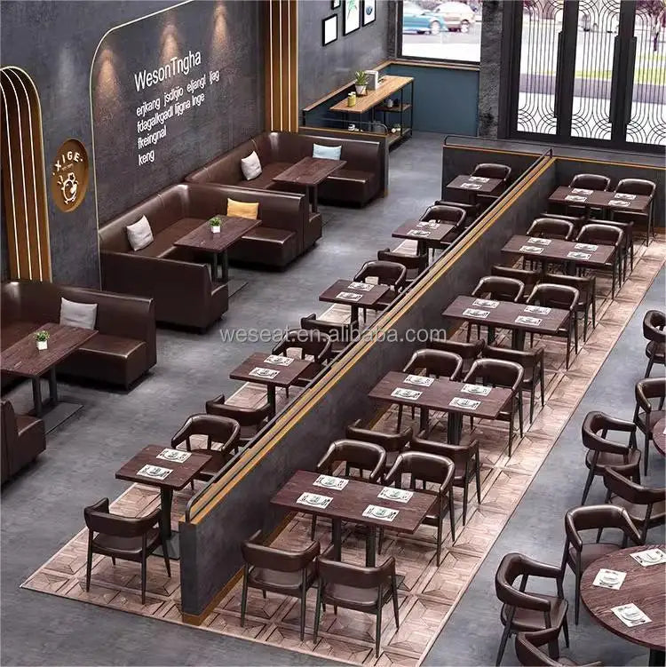 Durable Industrial Wood Cafe Restaurant Furniture Bistro Table Set Canteen Booth Seating Sofa