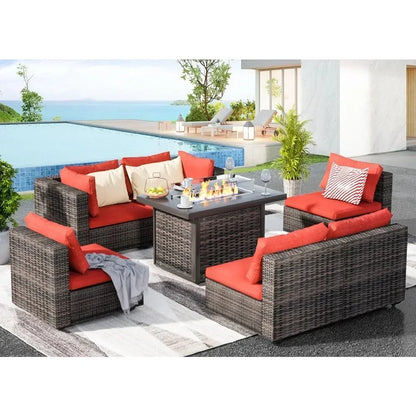 /Outdoor Furniture 7 Piece Sets with Fire Pit Table, Patio Couch Sectional with NoSlip Cushions and Cover, Outdoor Furniture S