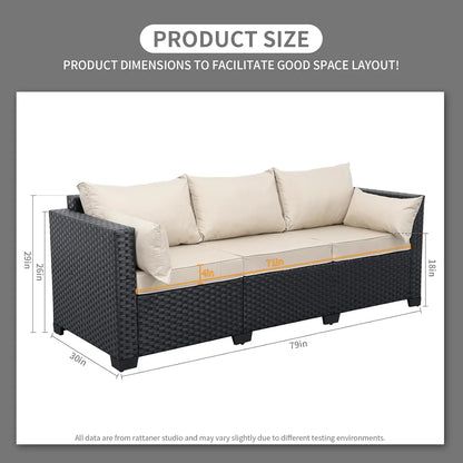 Patio Furniture 3-seat Sofa Wicker Outdoor Furniture Outdoor Couch Deep Seat Hight Backrest Waterproof Cover, Customized