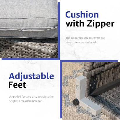 2-piece courtyard furniture set, outdoor segmented sofa, all-weather gray PE rattan conversation set, outdoor sofa