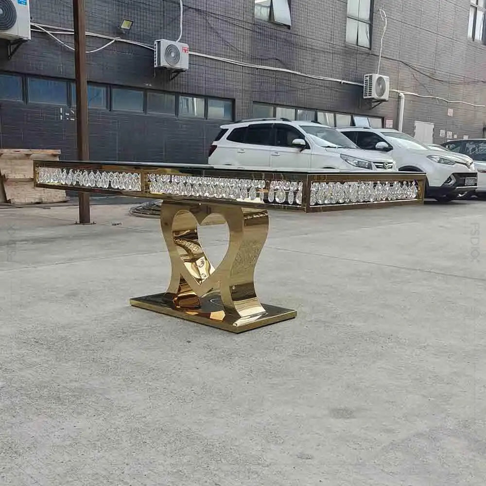 Crystal Wedding Golden Dining Table Heart Shape Wedding Furniture Made by FSDKX Factory