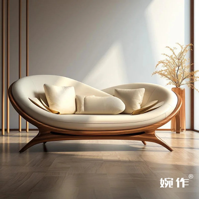 Washable White Nordic Sofa Wood Adults Reclining Lounge Double Chaise Couch Living Room Bedroom Lazy Divano Letto Furniture