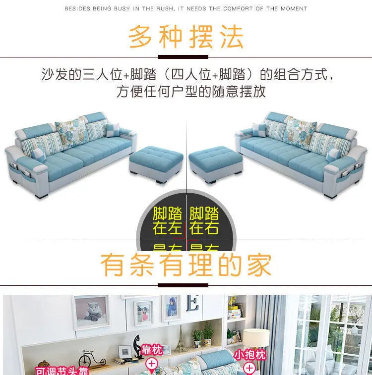 Fully Furnished Living Room Modern Fabric Sofa 3-Seater Removable Washable Cotton Linen Apartment Size
